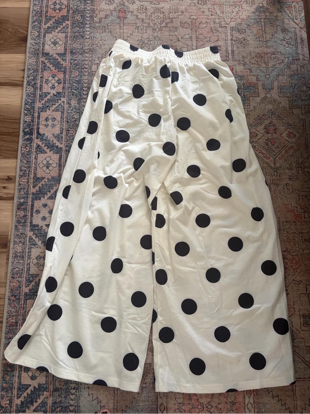 Boutique Polka Dot Wide Leg Pants - Black on Cream